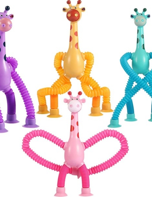 BBL 4 Piece Retractable Tube Giraffe Toy Set with Suction Cup - Colorful