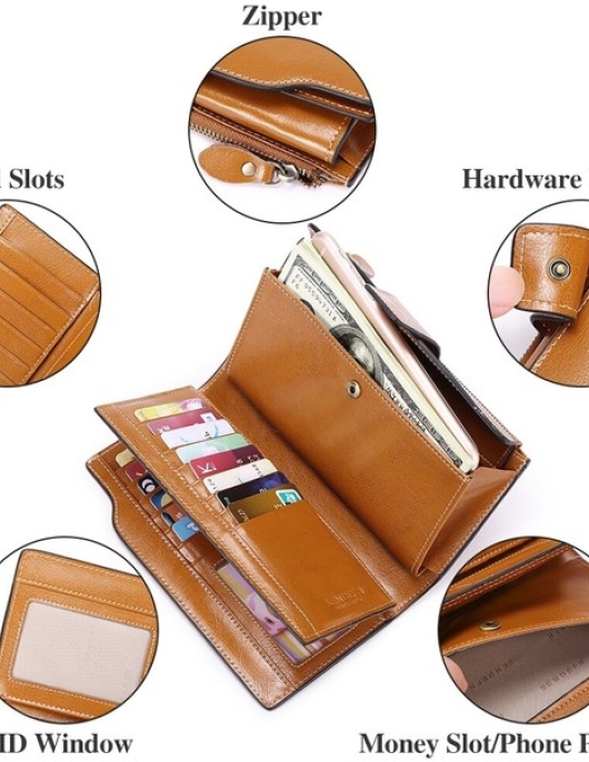 Good Purse Wallet Rfid Blocking Genuine Leather Women Wallet Design Luxury Oil Wax Leather Wallet Female Phone Clutch Bag Card Wallet