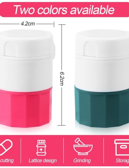 Pill Crusher, Pill Cutter, Pill Grinder, Multifunctional 3 Compartment Pill Organizer, 3 in 1 Medicine Container to Crush Pills, Vitamins, Tablets