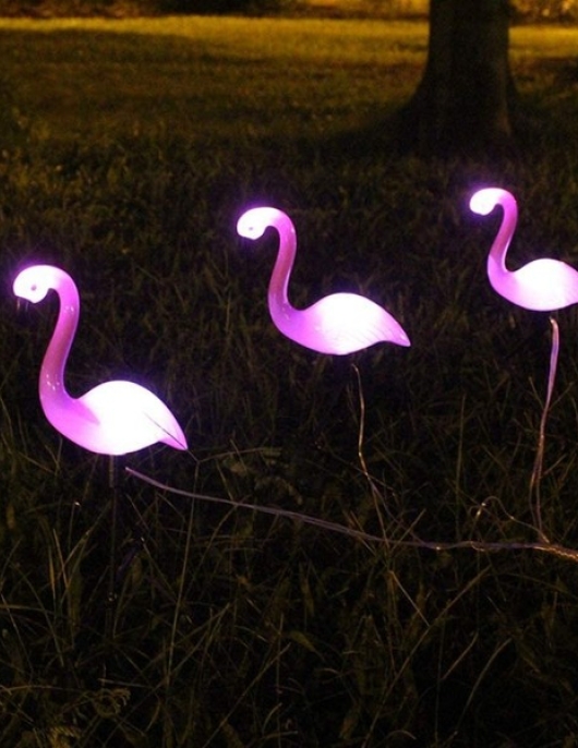 Xhang 3 Pcs/Set Flamingo Figure LED Solar Lights - Pink