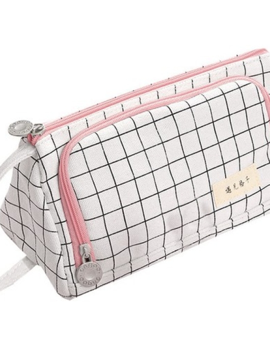 Nanstore Double Zipper Large Capacity Canvas Pencil Case - White