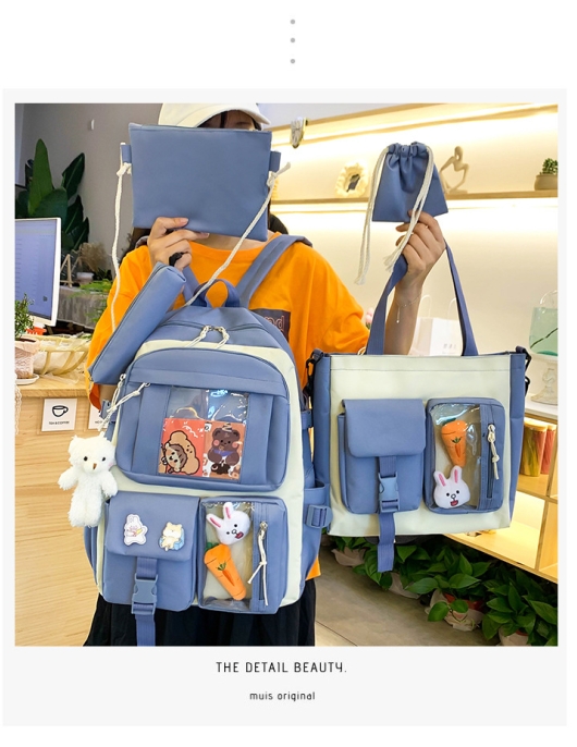 Backpack, handbag, five-piece set, lightweight, large-capacity, high school student, middle school student school bag, casual girl backpack