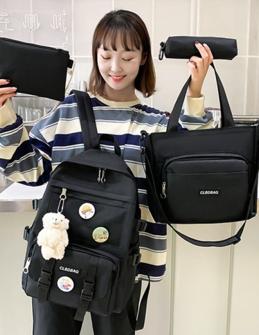 Korean version Four Piece School Bag Women's New Style Small Fresh Secondary School Student Backpack Multi -Purpose Backpack with Large Capacity