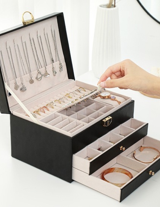 Locked three -layer multifunction jewelery box jewelry storage box ()