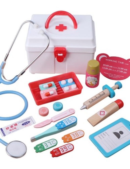 ETERNAL 17 PIECES / SUPPLICE Wood Prelend Play Doctor Medical Kit Tools Educational Children's Toy Red