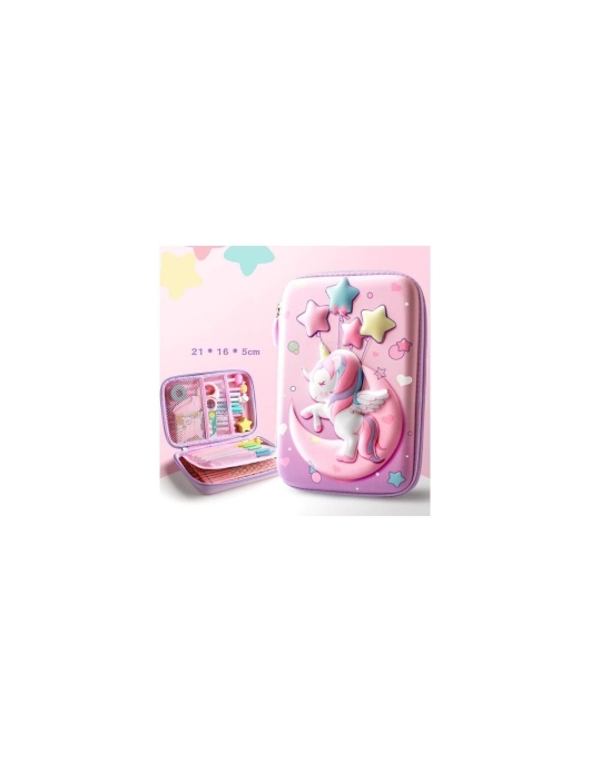 3D Kalem Kutusu - Sevimli Unicorn Karakterli Büyük Boy 21 x 16 x 5 cm HBPY240000346